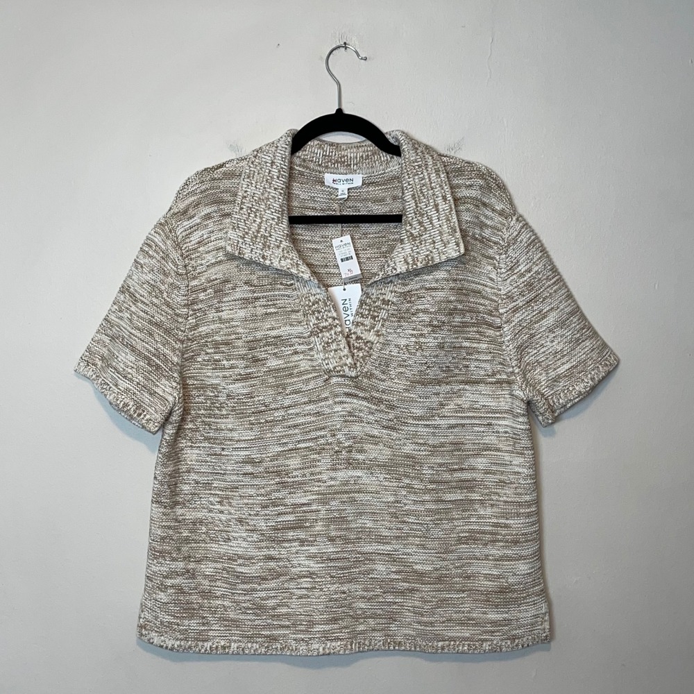 Haven Well Within Organic Cotton Spacedye Johnny Collar Sweater Size XL - Picture 2 of 5